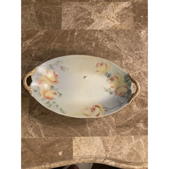 Antique Limoges France Porcelain Oval Dish Tray Yellow Roses 8” x 4.5” - Picture 1 of 8